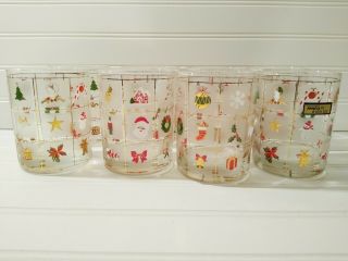 Vintage Culver Glassware Christmas Potpourri 8 Dbl Rocks Glasses