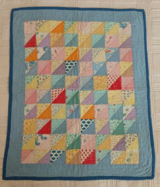 Vintage Colorful Quilt 1930s Feedsack Table Doll Completely Hand Stiched
