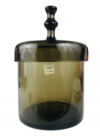Vintage Italian Empoli Art Glass Smoky Tawny Amber Lidded Jar Made In Italy
