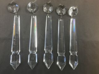 5 Large Antique Cut Crystal Glass Mantle Luster Candelabra Chandelier Prisms 9 "