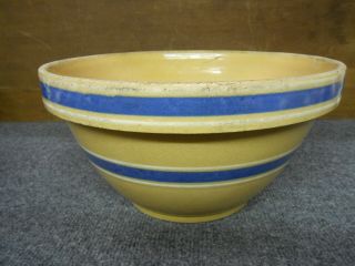 Large Antique Crockery/stoneware Bowl/blue Stripes/kitchen Bowl 11 "