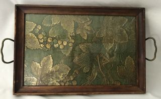 Antique Royal Rochester Wooden/glass Top Tray,  Brass Handles,  Dragonflies Insert