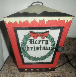 Vintage Poloron Merry Christmas Lantern Light With Santa,  Tree,  Window,  Wreath