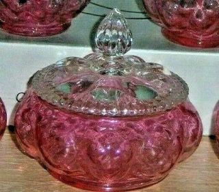 Fenton Vintage Handblown Cranberry Glass Puff Box W/lid - C.  1940 