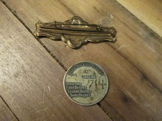 ANTIQUE INDEPENDENT ORDER OF ODD FELLOWS 100F COPPER MEDAL PIN RARE BROOCH,  TOKE 2