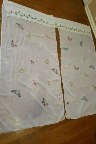 Vintage Sheer Shower Curtain Multi Color Butterfly Design Embridery & Applique