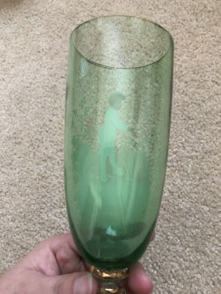 Victorian Mary Gregory Green Glass Fluted Cup Vase 3