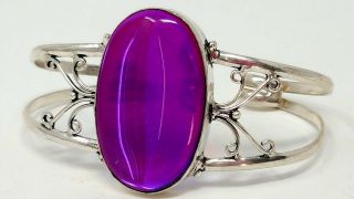Vintage Sterling Silver Purple Glass Cabochon Bracelet