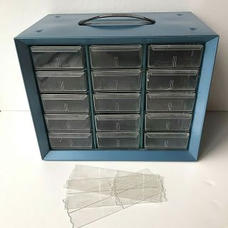 Vintage Akro - Mils Akron,  Oh Blue Metal 15 Drawer Parts Organizer Storage Cabinet