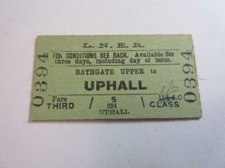 1956 Lner (scotland) Railway Ticket - Bathgate Upper To Uphall,  3rd Class Single