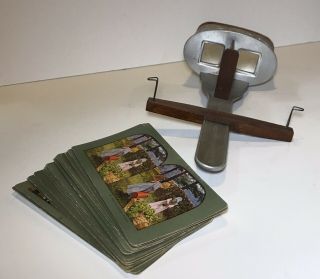 Antique " The Perfecscope " Stereoscope Viewer - Patent 1895 Underwood & 22 Cards