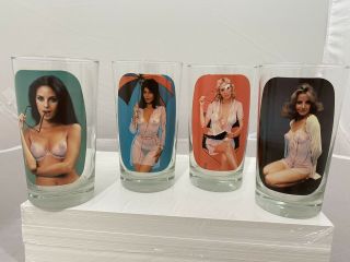 Set Of 4 1970’s Retro Vintage Nude Pin Up Girl Drinking Barware Glasses Risque