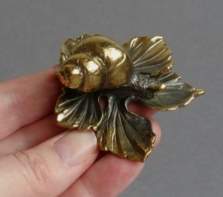 Vintage Brass Life - Sized Garden Snail On Leaf Miniature Sculpture Gastropod