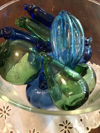 10 Vintage Retro Glass Fruit & Vegetables.  Blue,  Amber,  Green & Aqua Murano?