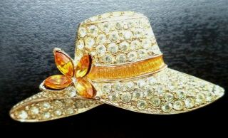 Stunning Vintage Estate Signed Monet Rhinestone Hat 1 3/4 " Brooch 3775w