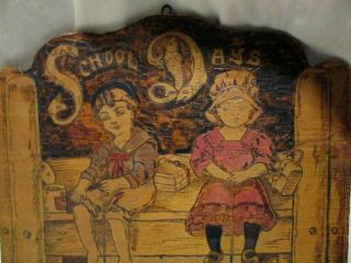 Vtg Antique Flemish Art Wood Match Box Holder Boy Girl Buckets Playing 
