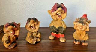 Vintage Henning Norway Hand Carved Wood Trolls