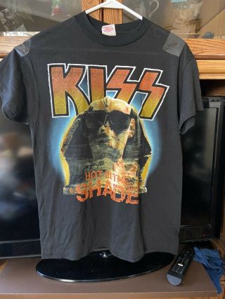 Vintage 1990 Kiss Black T - Shirt Hot In The Shade Sphinx Gene Paul Eric Bruce Med