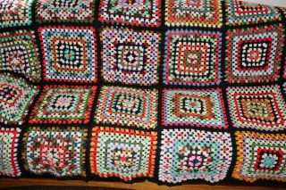 Vintage Handmade Crocheted Afghan Blanket Large 72 " X 120 " Multi Color Squares