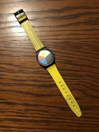 Vintage Swatch Watch With Multi Color Dial And Yellow Band