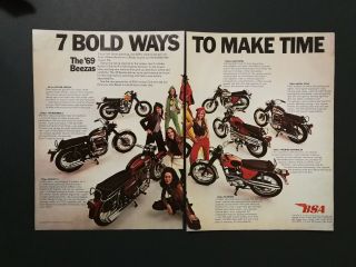 Vintage 1969 Bsa Motorcycle Full Line Beezas Two Page Color Ad