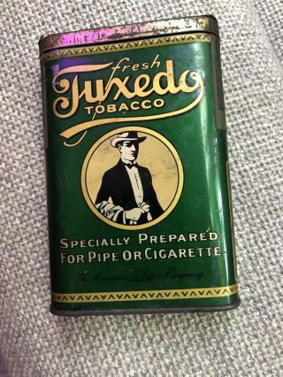 Vintage Tuxedo Smoking Tobacco Advertising Pocket Tin Can With Tax Stamp