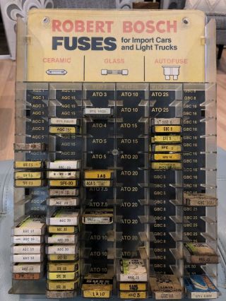 Vintage Bosch Fuses Store Display With 44 Misc Fuse Tins Service Gas Station