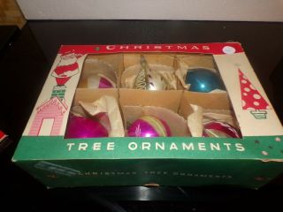 6 Vintage Fantasia Brand Christmas Tree Ornaments W/box Poland