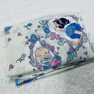 Vintage Disney Snow White Dopey Dwarfs Light Yellow Flat Twin Sheet Fabric