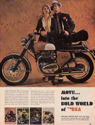 1968 Bsa Spitfire Mk Iv Motorcycle Photo " Great Getaway Bike " Vintage Print Ad