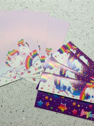 Lisa Frank Vintage Unicorn Paper Stationary 8 Sheets 4 Tri Fold Cards Rainbow