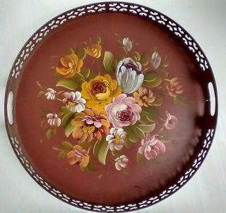 Vintage Hand Painted Floral Tole Toleware Tray Fine Art Studio Phila Pa