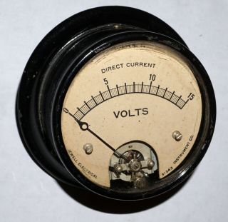 Vintage Jewell Pattern No.  54 Enclosed Voltage Meter Voltmeter,  0 - 15 Vdc,  1920 