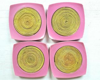 Set Of 4 Vintage Mid - Century Pink Acrylic Drink Coasters Funky Retro Mod 60s/70s