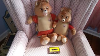 Pair Vintage 1985 Teddy Ruxpin Talking Plush Bear Doll With Tape 20 " 16 " Repair