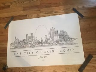 1996 Artist John Pils “the City Of St.  Louis” Arch Architecture River Boats Sgnd