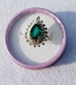Vintage Panetta Emerald Green Cocktail Ring Size 7 1/2