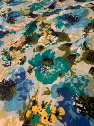 Vintage Mid Century Regency Two Twin Bed Coverlet Bedspread Blue Green Floral