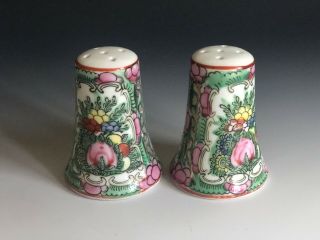 Antique Chinese Export Porcelain Rose Medallion Salt & Pepper Shakers