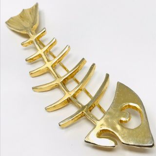 Vintage Brooch Fish Bone Gold Tone Costume Jewelry Pin Modernist Retro