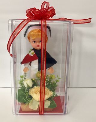 Vintage Nurse Doll With Hat And Cape Flowers In Plastic Display Gift Case