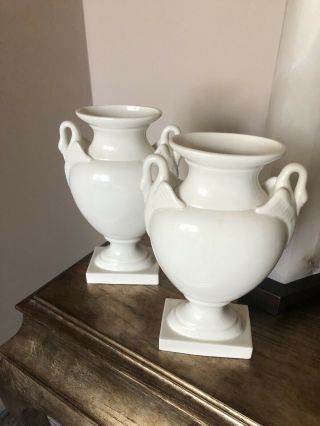Vintage Lenox Swan Handled Vases With Blue/green Backstamp