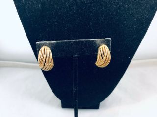 Vtg.  Monet Textured Gold Tone Striped Hoop Clip On Earrings