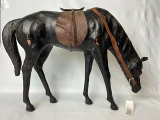 Vintage Hand Carved/painted Wooden Horse Sculpture Figure Covered With Leather