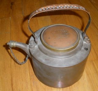Antique Copper Brass Picnic Camping Kettle Rattan Handle Like G.  W Scott & Sons