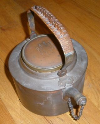 Antique Copper Brass Picnic Camping Kettle Rattan Handle Like G.  W Scott & Sons 2