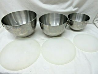 3 Vtg Revere Ware Stainless Steel Nesting Mixing Bowls Thumb Ring Set W/lids