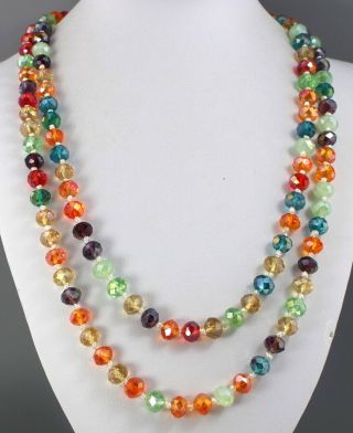 Vintage 70’s Long Multi Color Crystal Glass Bead Necklace