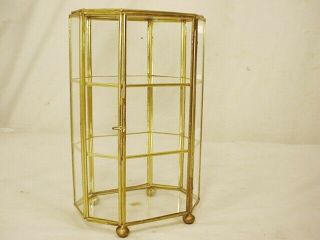 Vtg Small Norleans Glass 8 " Display Curio Case Brass Tabletop 3 Tiers