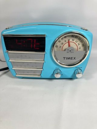 Timex Am Fm Clock Radio Alarm Aqua Light Blue Silver Retro T247l Fully Testd